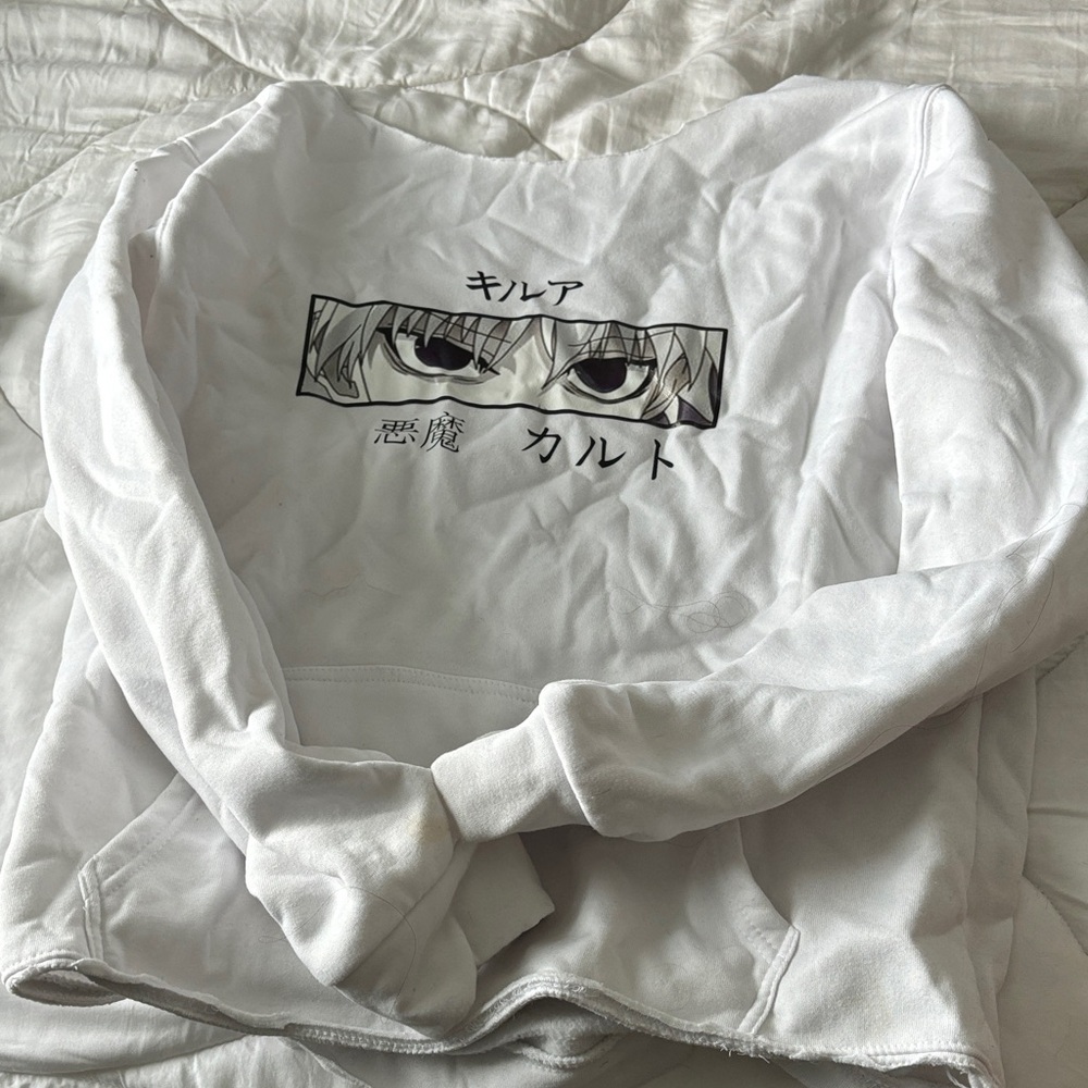 White HunterXHunter Killua Eyes Anime Graphic Sweatshirt